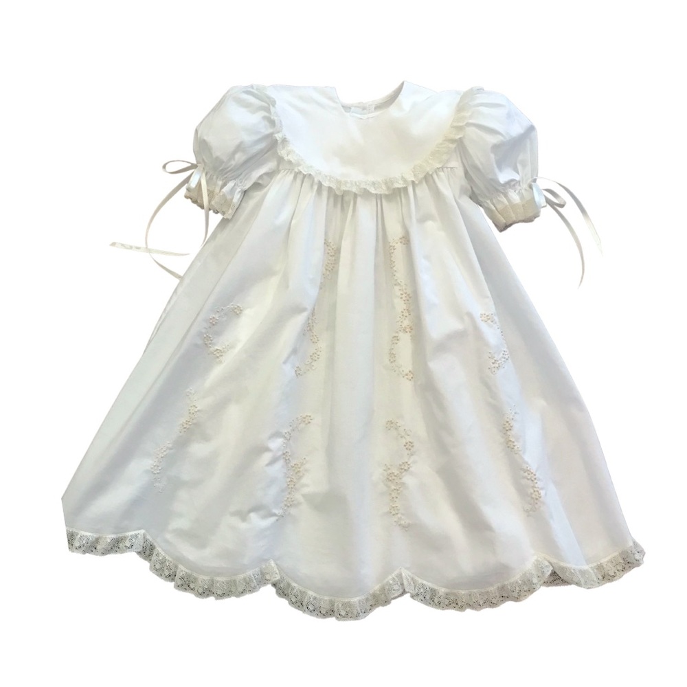 Auraluz Round Collar Embroidered Satin Flower Dress Girls Size 6